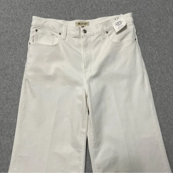 Madewell Flared Wide Leg Jeans NWT Size 32 Cream Off White Cropped Raw Hem - Picture 5 of 12